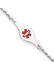 Sterling Silver Non-enameled Medical ID Rope Link Bracelet