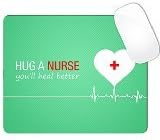 RN Nurse Hug A Nurse Quote Mint Green White Red Cross Heart EKG Line Mouse Pad (SQUARE)