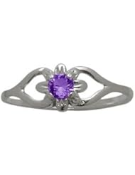 10 Karat White Gold Genuine Amethyst Flower Solitaire Baby Ring