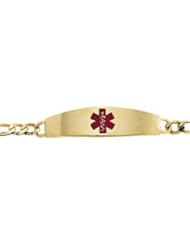 Jewelplus Engravable Medical ID Bracelet with Red Enamel 14K Yellow 8 Inch Gents