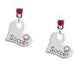 Silver Heart with "Soccer" and AB Swarovski Crystal Red Swarovski Post Charm ...