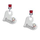 Silver Heart with "Soccer" and AB Swarovski Crystal Red Swarovski Post Charm ...