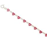 Children's Valentines Heart Bracelet Pink Crystal Heart Links Sterling Silver