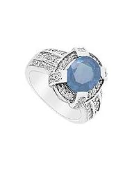 Sapphire and Diamond Ring : 14K White Gold - 3.75 CT TGW