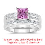 0.78 Cts Diamond & 1.04 Cts Pink Sapphire Matching Ring Set in 14K White Gold
