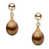 14K Yellow Gold Drop Shape Chocolate Pearl Earring
