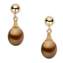 14K Yellow Gold Drop Shape Chocolate Pearl Earring by Pearl Birthstones