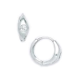 14K White Gold CZ Solitaire Huggy Earrings