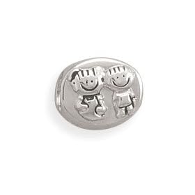 Oval Boy and Girl Story Bead Slide-on Charm Sterling Silver Mom