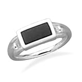 Sterling Silver Small Open Design Rectangular Black Onyx Ring