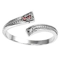 Sterling Silver Toe Ring with Clear and Lavender CZs - 2mm Band Width