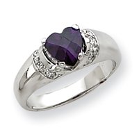 Sterling Silver Heart Purple CZ (Cubic Zirconia) Ring