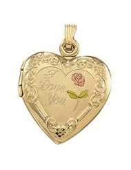 14K Yellow Gold 20.00X19.00 Mm Tri Color I Love You Heart Shaped Locket