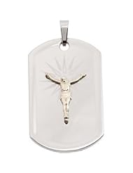 Joyas Alternativas™ Stainless Steel Crucifix Dog Tag Reversible Lords Prayer Pendant