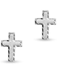 14k Gold Childrens Satin Brushed Cross Stud Earrings Sparkling Diamond-Cut Edges with Comfort Screw-backs for Kids Available in 14K Yellow Gold and White Gold
