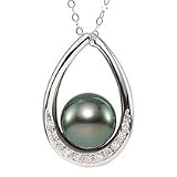 14k, Black Tahitian Cultured Pearl and Diamond Pendant