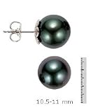 14k Gold,10.5-11mm Black Tahitian South Sea Pearl Stud Earring