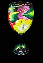 Bellissimo GW-2200-STEM Hand Painted Hibiscus Design Grande 16 oz. Wine Glass