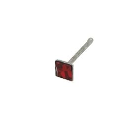 Sterling Silver Nose Stud with Red Cz Jewel