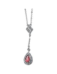 14K White Gold 1/6 Ct Tw/06.00X04.00 mm Genuine Pink Tourmaline And Diamond Necklace