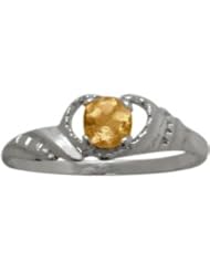 10 Karat White Gold Genuine Citrine Gemstone Baby Ring