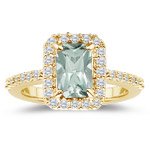 0.40 Cts Diamond & 1.24 Cts Green Amethyst Ring in 14K Yellow Gold