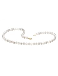 14K Yellow Gold Freshwater White Pearl Necklace With Fisheye Clasp (6.5-7 mm)