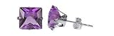 3 MM Princess Cut Amethyst Cubic Zirconia .925 Sterling Silver Post Stud Earrings
