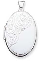 Sterling Silver Scroll Oval Locket with 20 inch Sterling Silver Chain