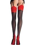 BLACK STOCKINGS - RED SEAMS - CUBAN HEEL - RED TOPS