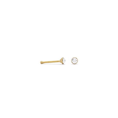 Sterling Silver 2mm 14 Karat Gold Plate and CZ Nose Stud. Nose Studs are sold in pairs.