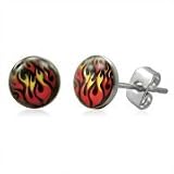 Urban Male Red Flame 7mm Stud Earrings For Men In Stainless Steel