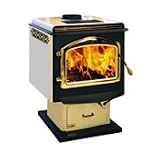 1900S Large 26 EPA Pedestal Wood Burning Stove Black Louvers Porcelain Enamel Almond Finish