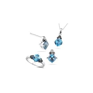 0.15 Ct Black Diamonds and 4.47 Cts Swiss Blue Topaz Set in 14K White Gold by