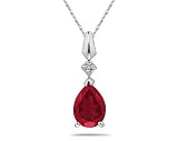 Pear Shaped Ruby & Diamond Pendant in White Gold