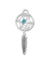 Sterling Silver 18" .8mm Wide Box Chain Necklace With Native American Dreamcatcher With Turquoise Stone And Feather Pendant