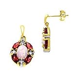 Lab-Created Opal and Garnet Fashion Earrings in 10kt. Gold