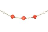 14K Yellow Gold Red Coral Cultured Freshwater Pearl Necklace
