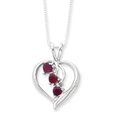 Sterling Silver Heart Cascading Genuine Ruby Necklace - 18 Inch - Spring Ring