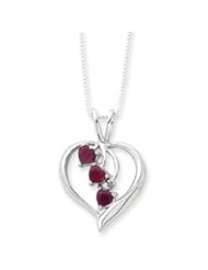 Sterling Silver Heart with Cascading Rubies Necklace QG2043-18"