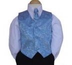 Childrens Tuxedo Vest Set - Baby Blue Brocade, Long Tie, Shirt and Trousers