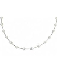 14K White Gold 5.5-6mm White Freshwater Cultured Pearl Station Necklace, 17"