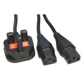 Max Value UK Mains to 2x IEC (C13), 2.5 Mtrs, Black