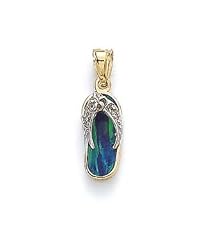 14k Two-Tone Dark Blue Created Opal Flip-Flop Diamond Accent Pendant - JewelryWeb