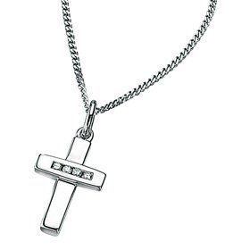 9ct White Gold & Diamond Children's Cross Pendant on 14 Necklace by D for Diamond