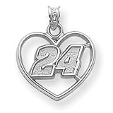 Sterling Silver NASCAR Jeff Gordon Number 24 Heart Pendant - Measures 22x19mm