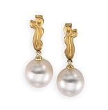 18K Yellow Gold Paspaley South Sea Cultured Pearl and Diamond Earrings