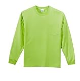 NEW Port & Company - 100% Cotton Long Sleeve T-Shirt with Pocket Lime-2XL