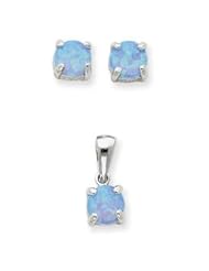 Sterling Silver Created Opal Pendant & Earring Set