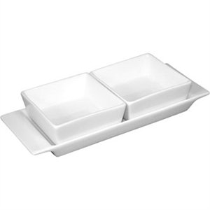 Snack Dish With Plate - 2 Section 220 x 90mm (8.25 x 3.5"). Box quantity 2.